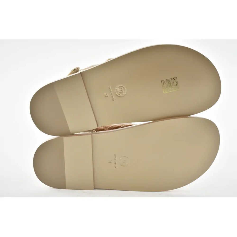 Chanel 21C Bronze Quilted Chain CC Logo Mule Slide Strap Flat Teva Dad Sandal 37 - Picture 12 of 12